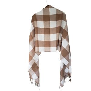 J Crew Acrylic Beige & White Plaid Oversized Blanket Scarf Wrap Shawl